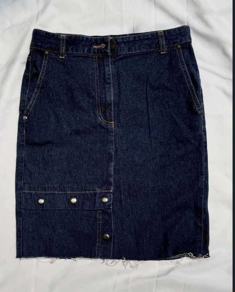Dark Wash Denim Midi Skirt