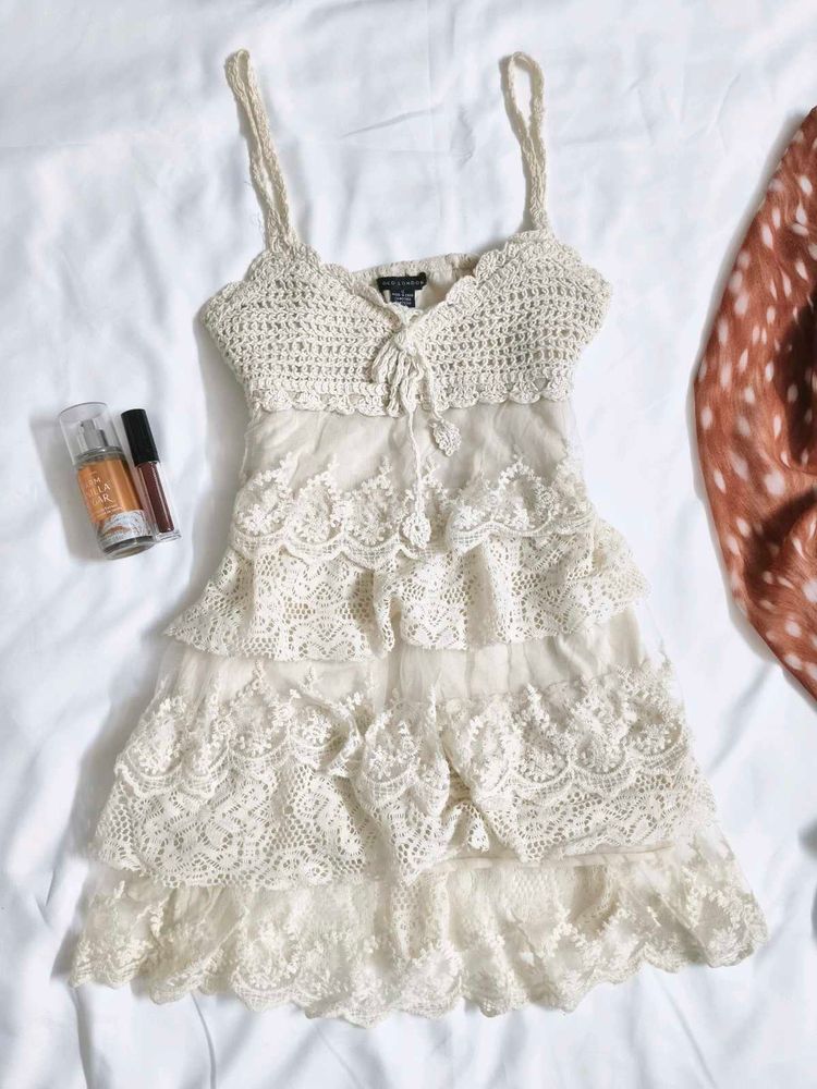 Boho Lace Tiered Mini Dress