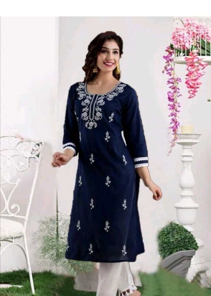 Embroidered Navy Blue Kurta and pant