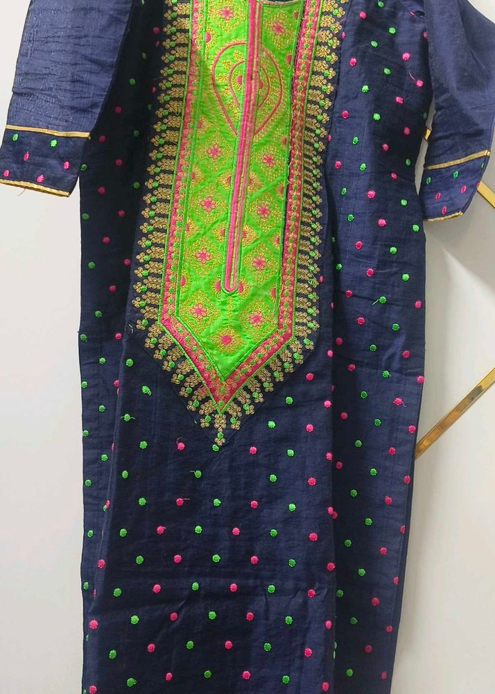 Embroidered Navy Blue Kurta