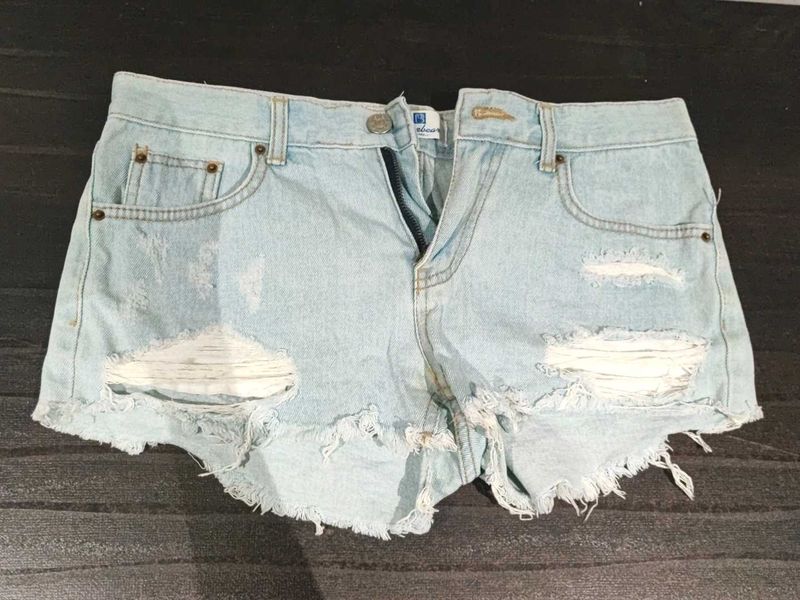 Light Wash Ripped Denim Shorts