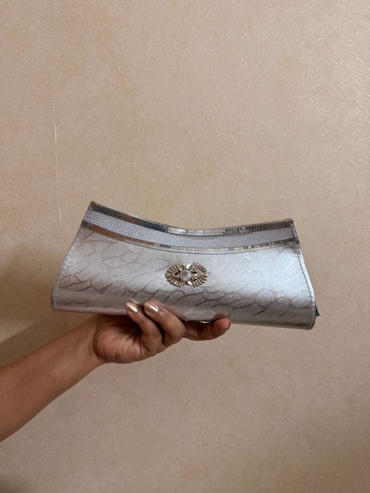 Embellished Silver Party Clutch