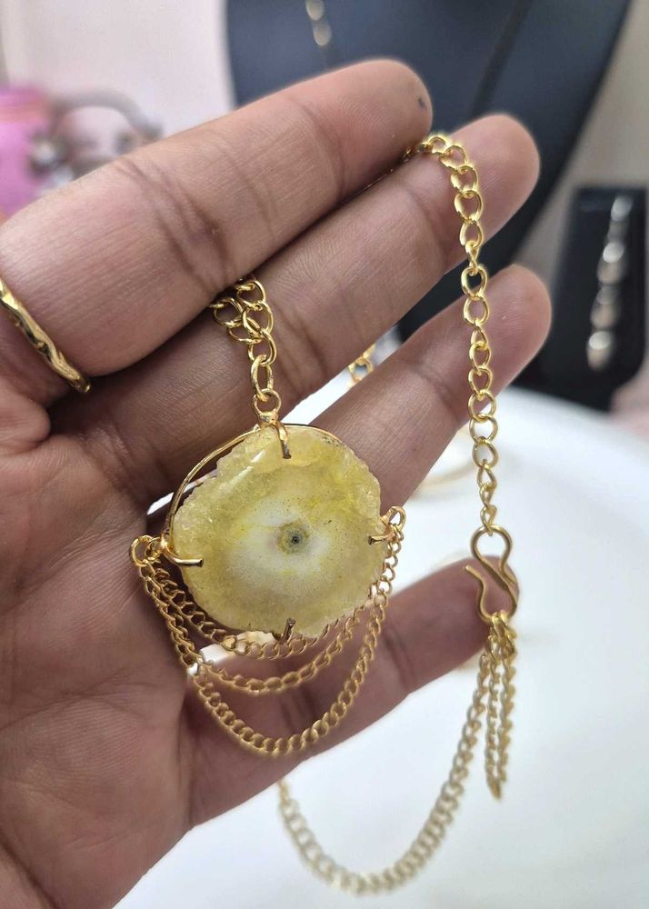 Raw Solar Agate Stone Pendant Necklace