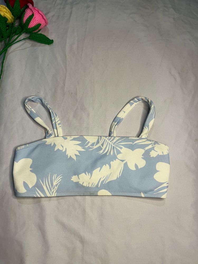 Blue Floral Print Bikini Top