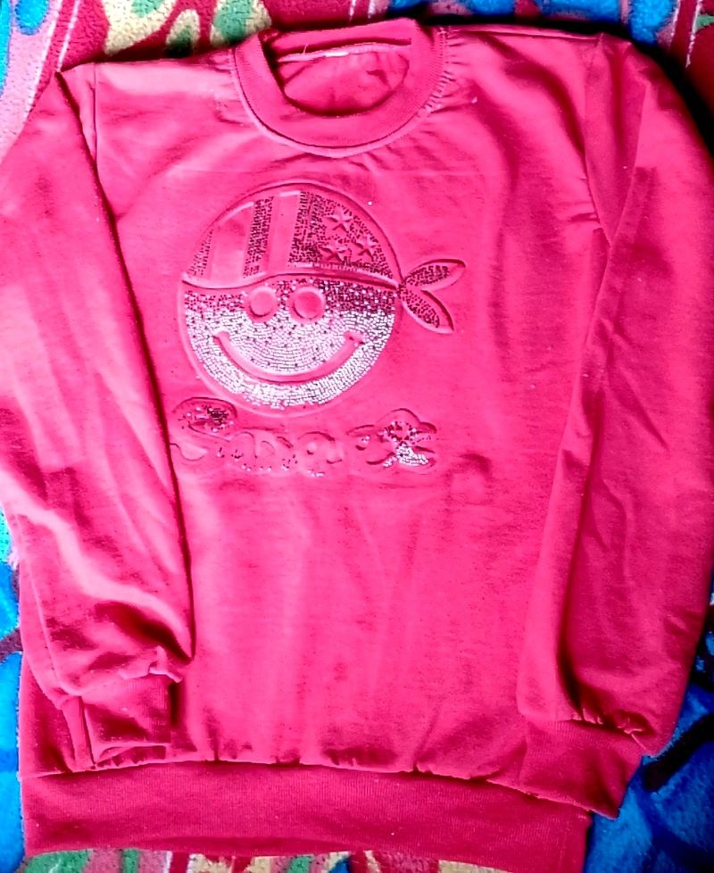 Red Colour Sweatshirt For Women In Cotton Fabric
