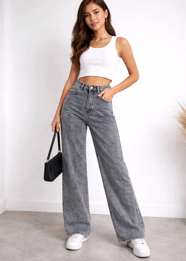 Acid Wash Gray Denim Jeans