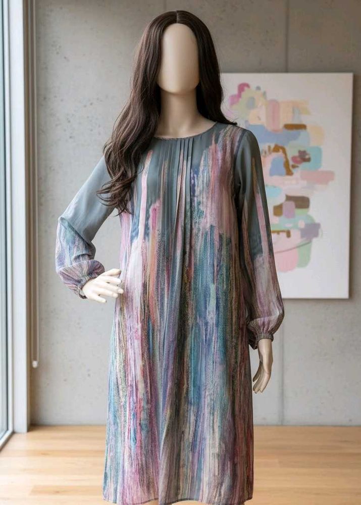 Abstract Print Long Sleeve Dress