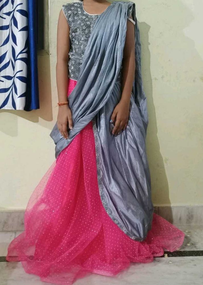 Stunning Pink &amp; Grey Lehenga Choli