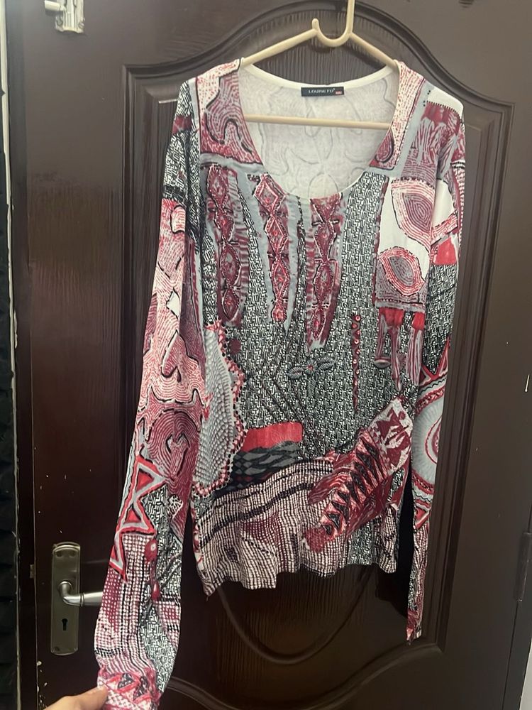 Abstract Print Long Sleeve Top