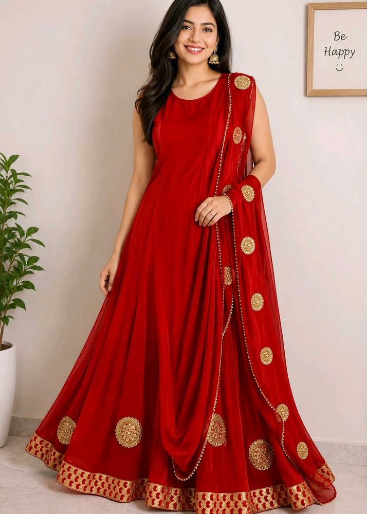 Women's Red Flared Designer Ethnic Kurta | "size 3