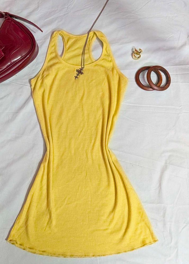 Yellow Ribbed Racerback Top
