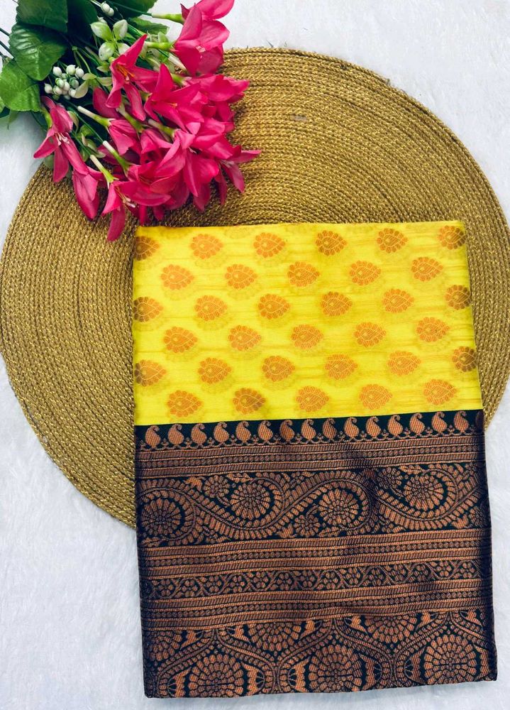 Vibrant Yellow Saree with Paisley Border