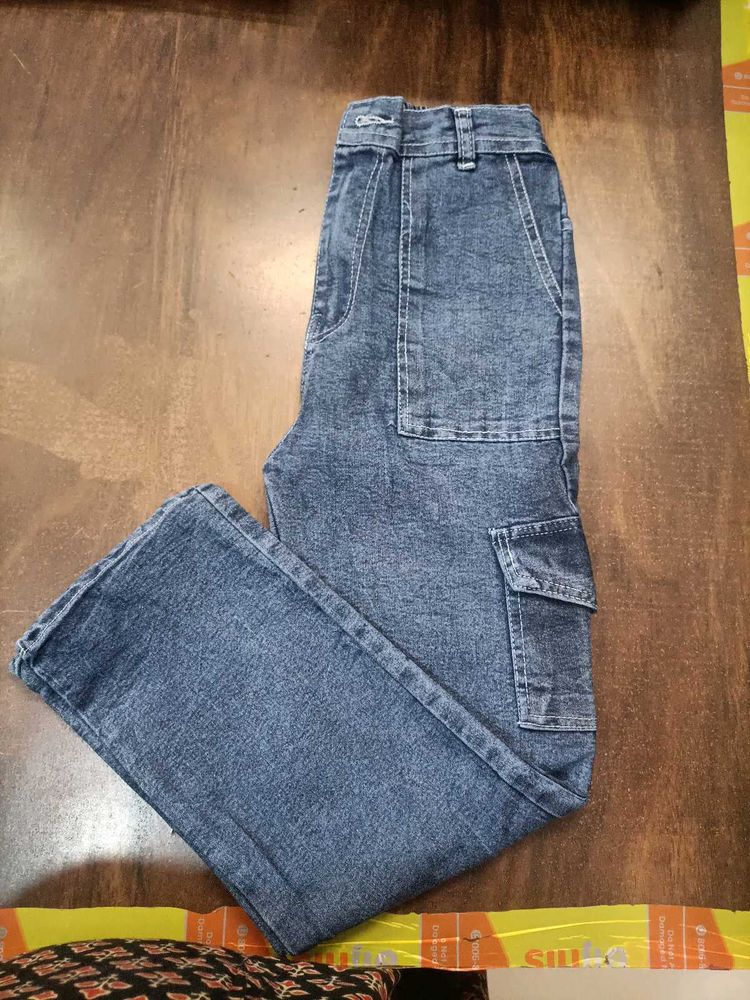 Stylish Blue Denim Cargo Pants