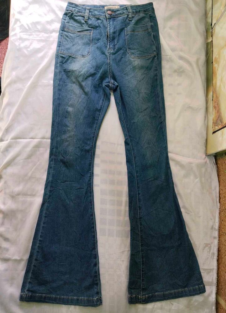 Flared Blue Denim Jeans