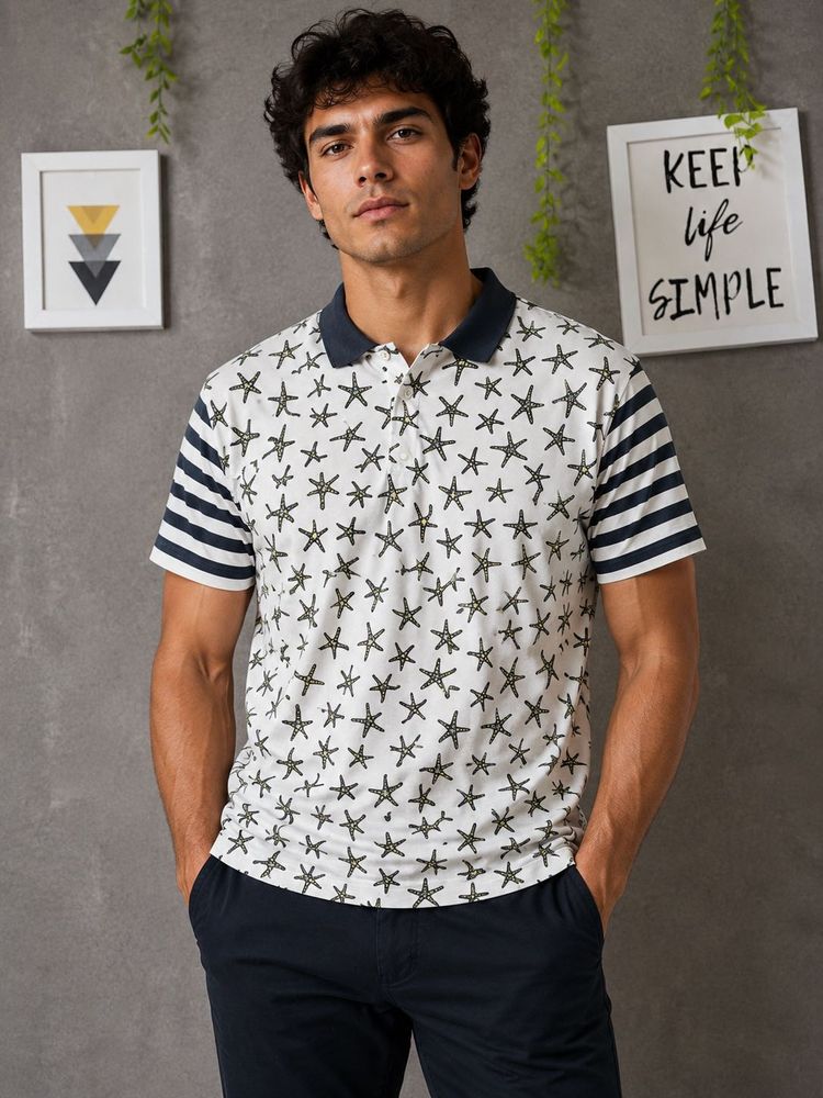PLAy BOY Unique Starfish Print Polo Shirt