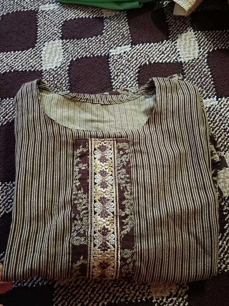 Striped Kurta with Embellished Panel