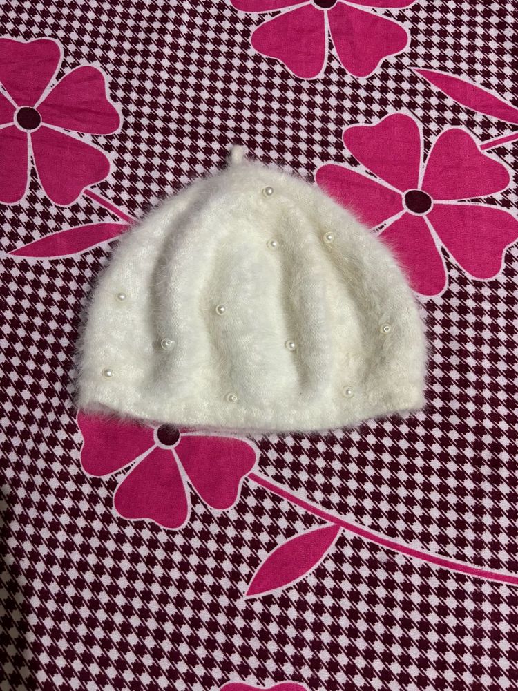 White Pearl Embellished Beanie