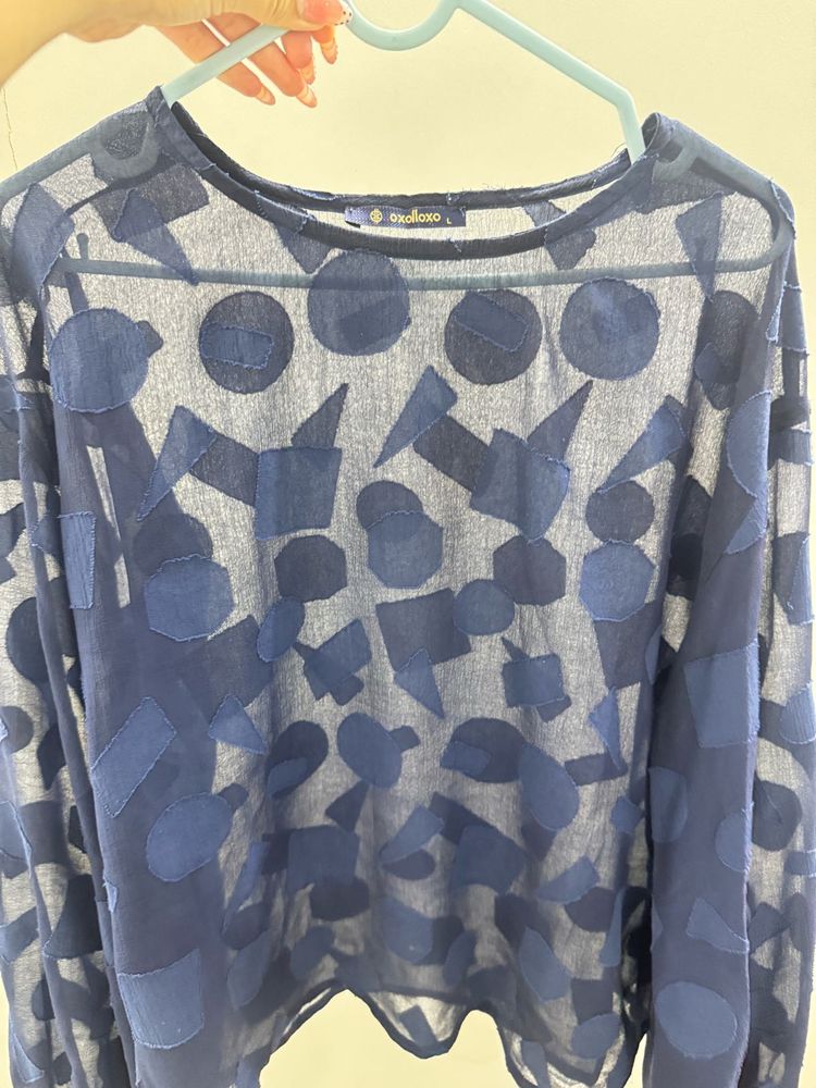 Sheer Blue Geometric Pattern Top