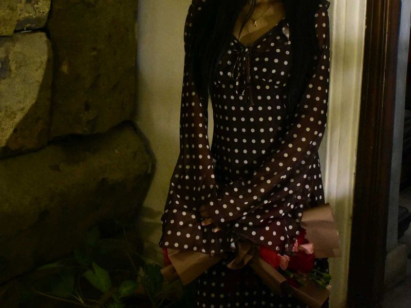 Chic Polka Dot Maxi Dress with Flare Sleeves