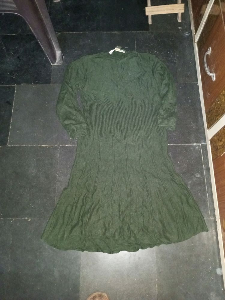Very Beautiful Olive Green Woolen Frock