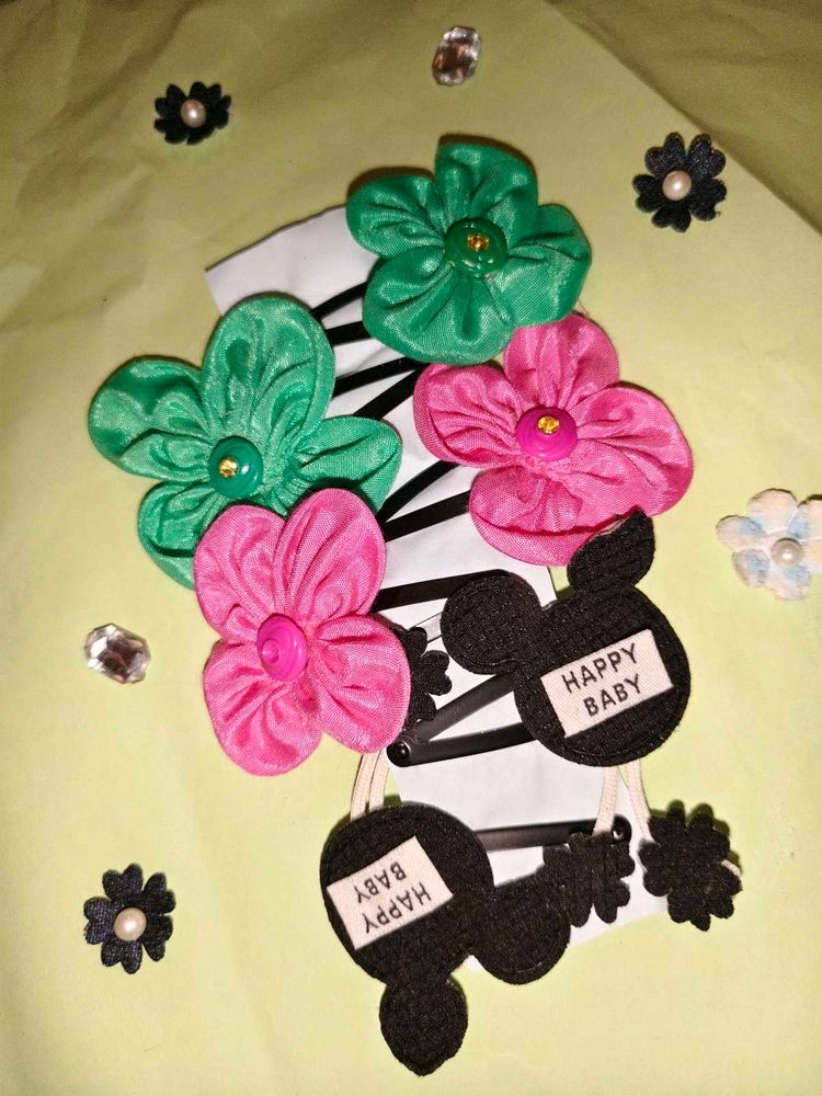 Cute Flower &amp; Mickey Hair Clips Set