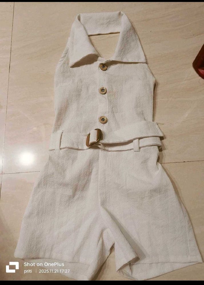 Chic Off-White Jumpsuit with Belt