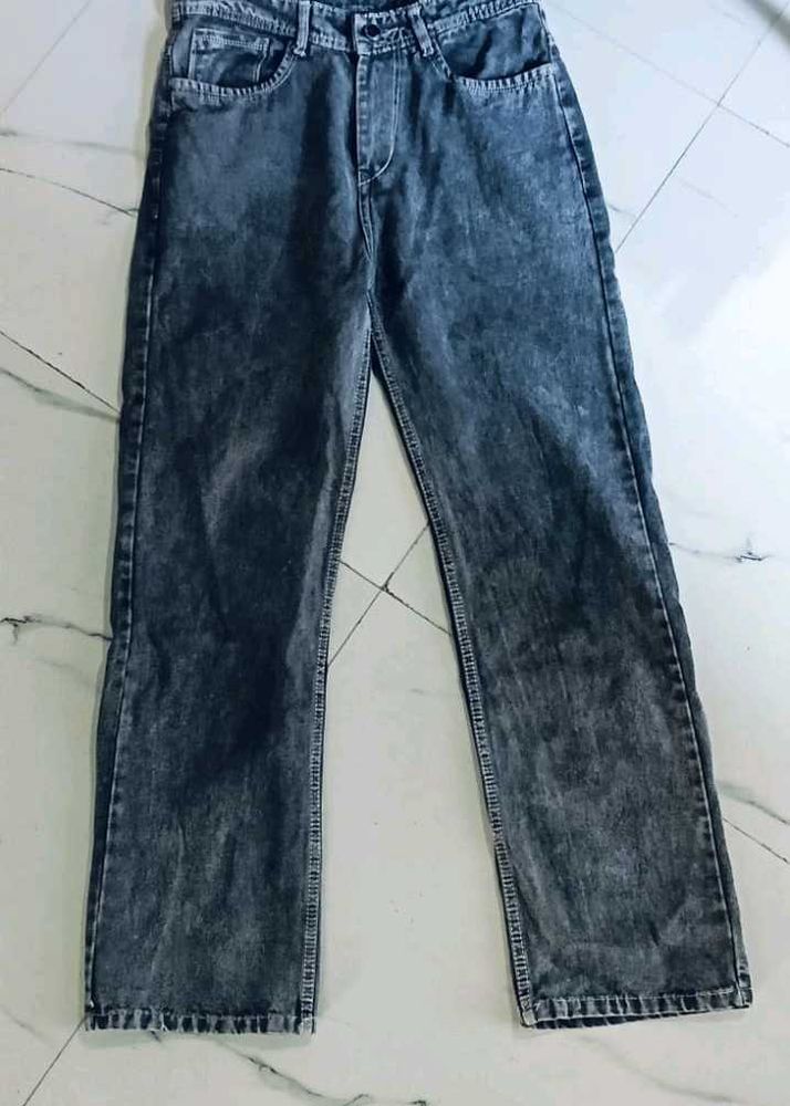Stone Wash Wide Leg Jeans