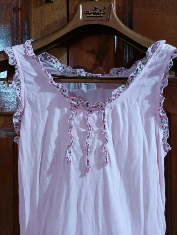Soft Pink Ruffled Night Dress