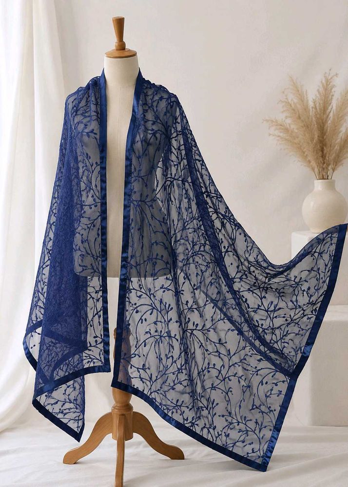 Elegant Navy Blue Lace Dupatta