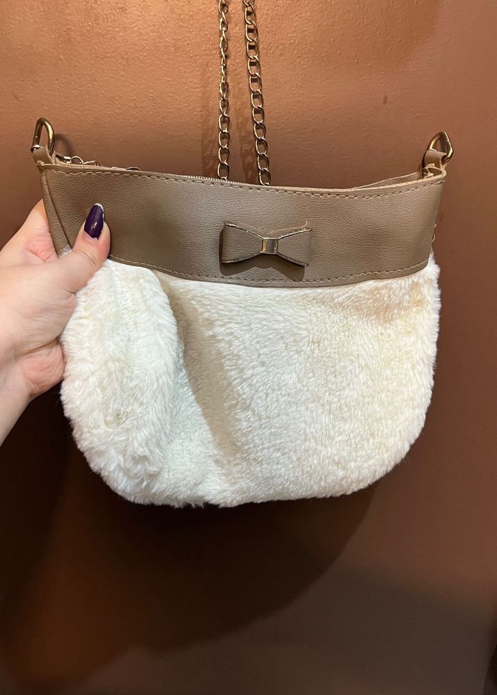 Fuzzy Bow Clutch/Sling Bag