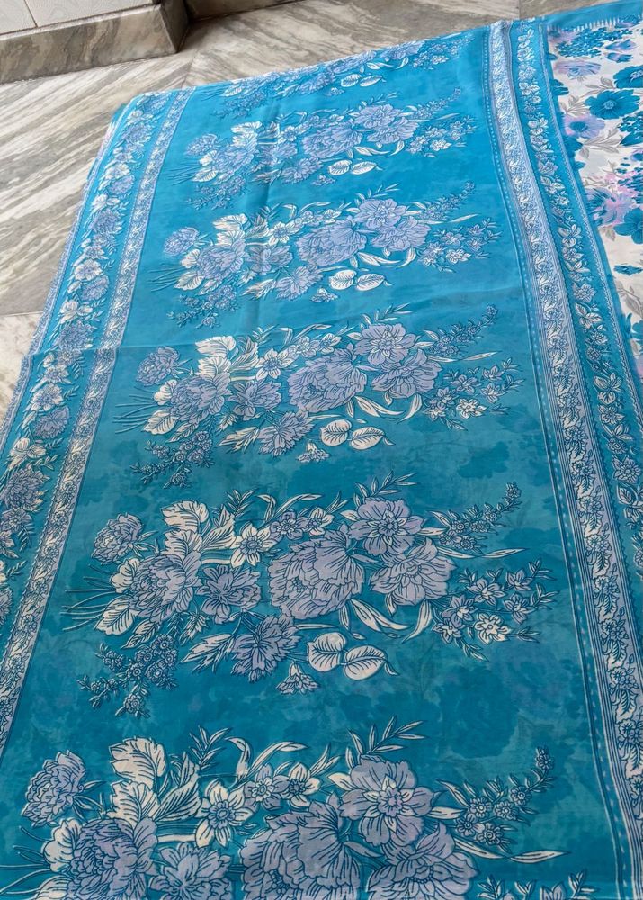 Beautiful Blue Floral Saree(no blouse)