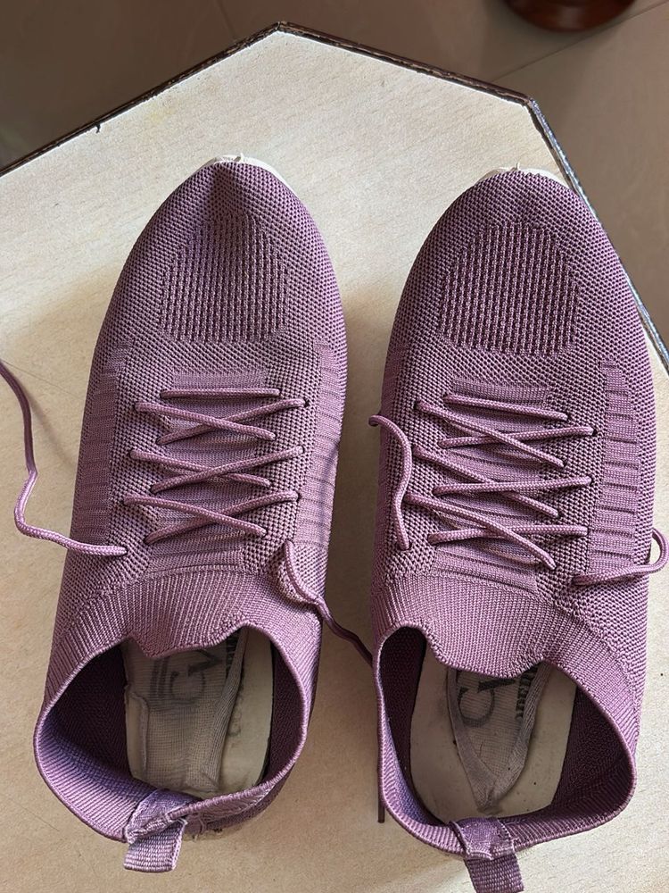 Lavender Knit Lace-Up Sneakers