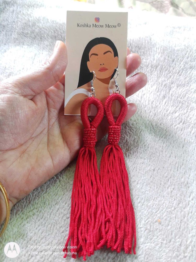 Beautiful Handmade Red Tassel Earrings