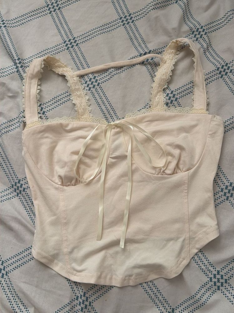NewMe Cream Lace Trim Corset Top