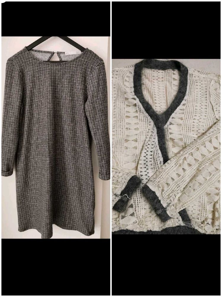 Chic Tweed Dress &amp; Lace Cardigan Set
