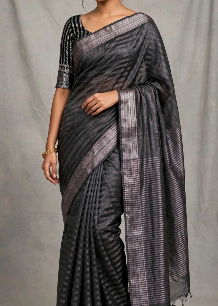 Elegant Coffee Brown Striped Saree