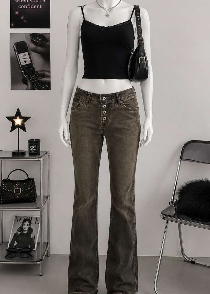 Y2k Olive Button-Up Jeans