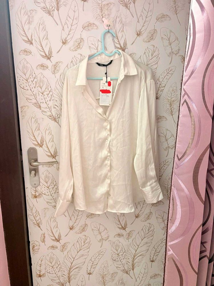 Zara Chic Satin Button-Up Shirt