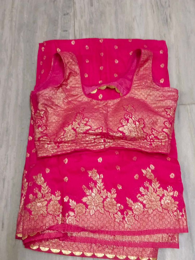 Stunning Pink Saree with Golden Blouse