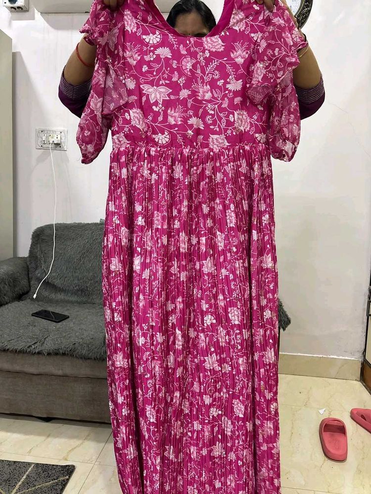 Elegant Pink Floral Maxi Dress
