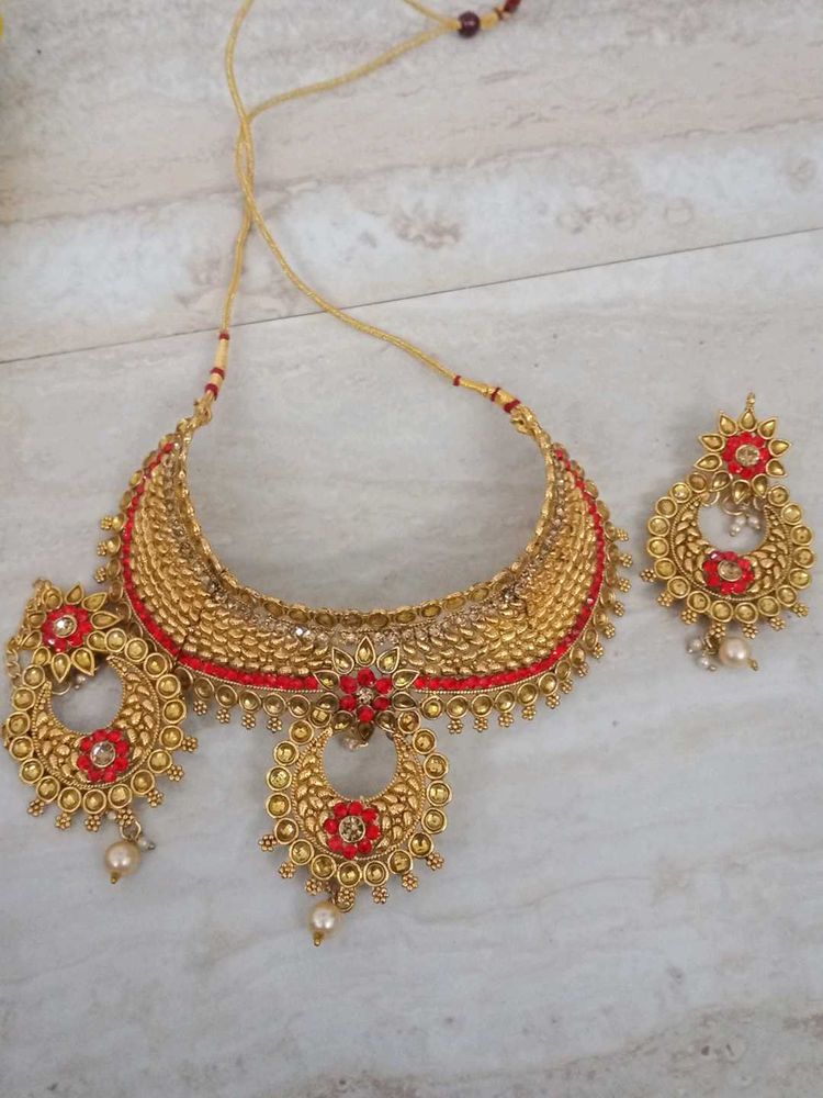 Exquisite Red &amp; Gold Necklace Set combo