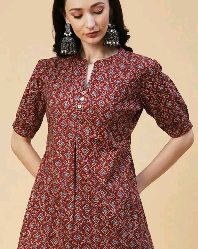 Mandarin Collar Maroon Cotton Tunic