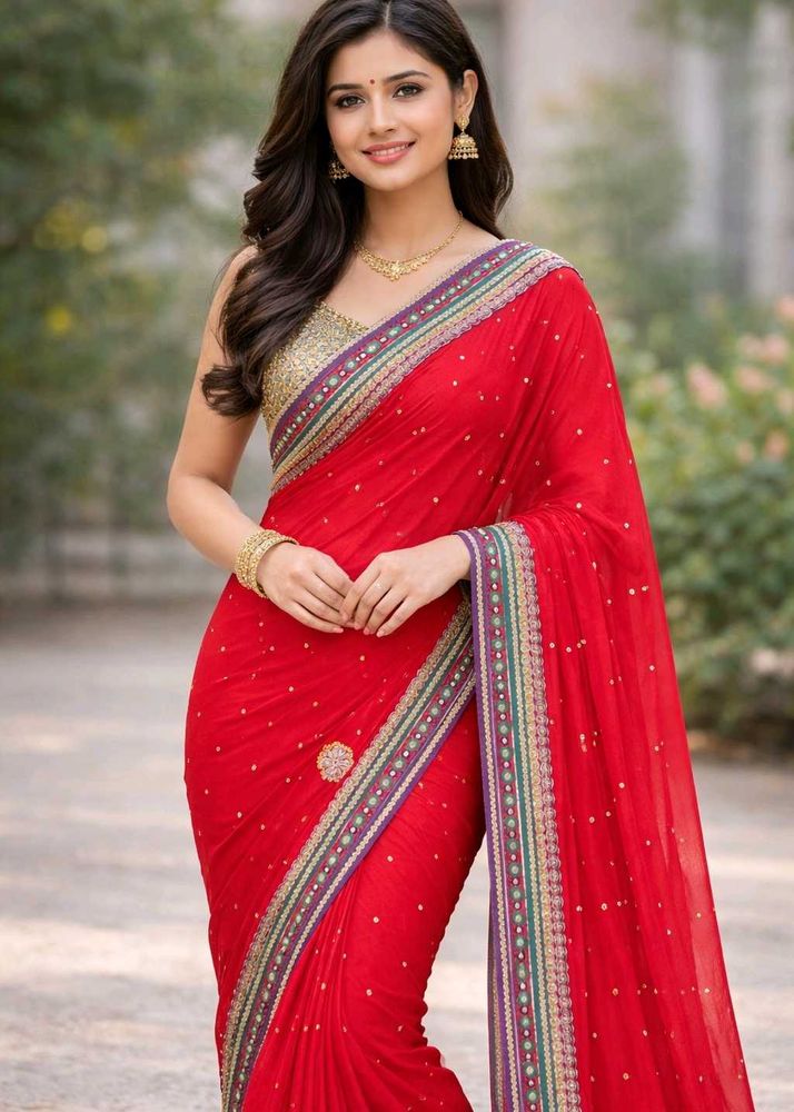 Red Embellished Saree
