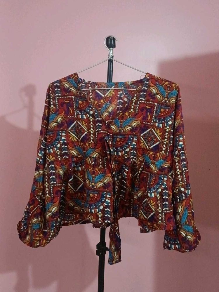 Bohemian Print Tie-Up Blouse