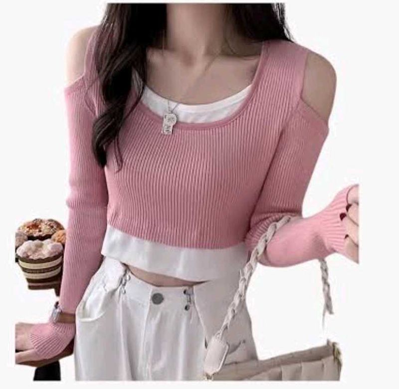 Pink Cold Shoulder Knit Top