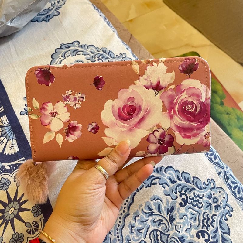 Floral Wallet with Pom