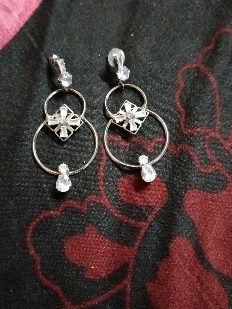 Silver Cz Stone Earrings
