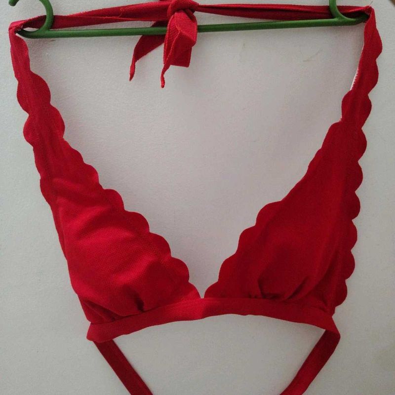 Red Scalloped Bikini Top