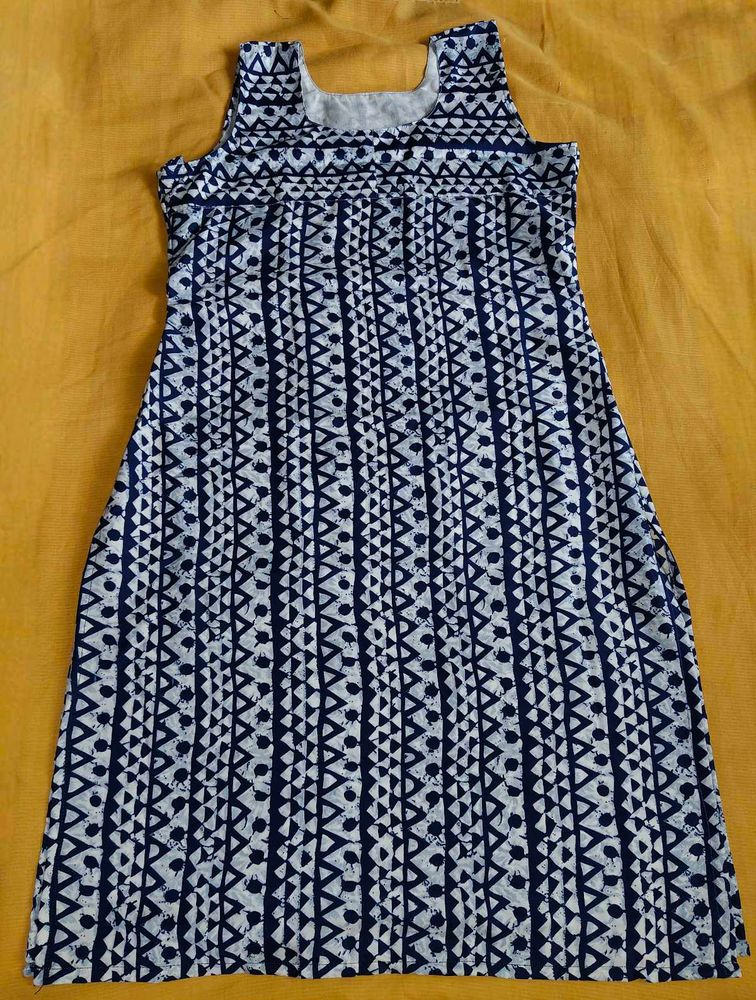 Blue and White Printed Kurta