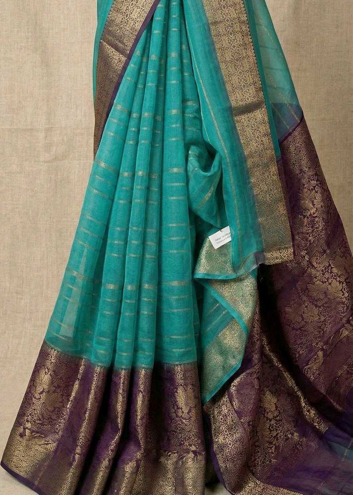 beautiful Teal &amp; purple with Gold zari Saree
